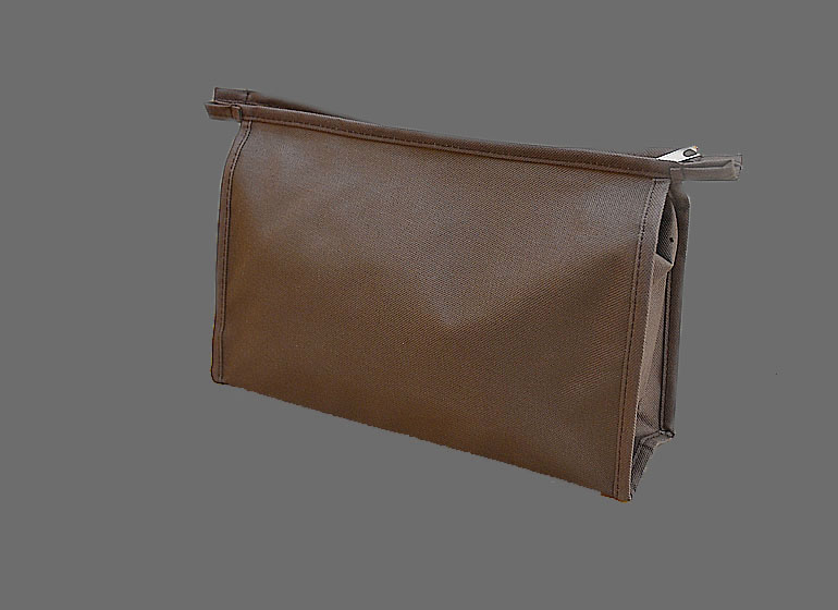 BLS Cosmetic Bag. Solid Brown Color. All Lined. Zipper
